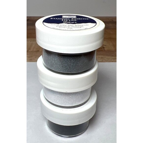 Stampin Emboss Powder & Glitter Set Of 3 - Silver Dazzling Diamonds & Black Full - Picture 2 of 3